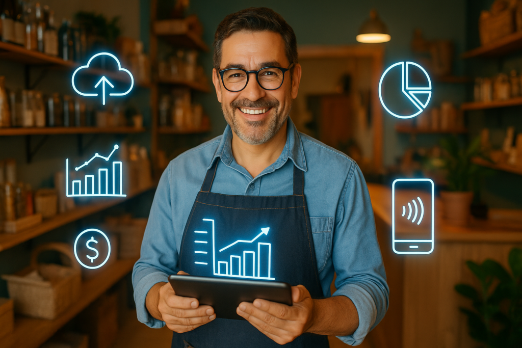 Micro empresário mostrando como digitalizar seu negócio com tecnologias digitais simples