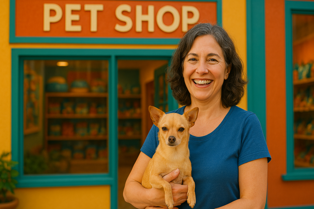 Helena Oliveira da Silva em seu petshop, exemplo de transformação de carreira após os 40 anos