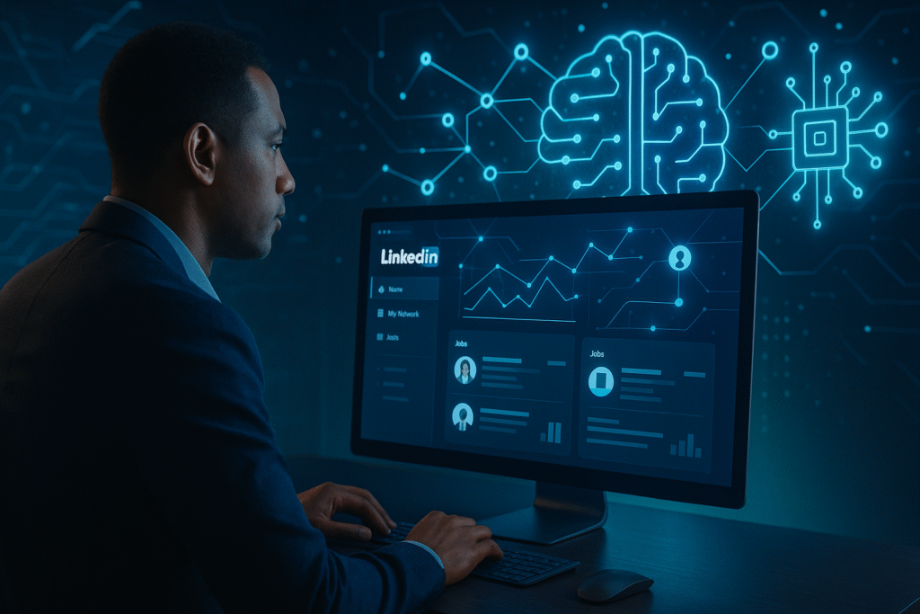 Busca de Empregos com IA no LinkedIn, profissional, tecnologia, carreira 2025