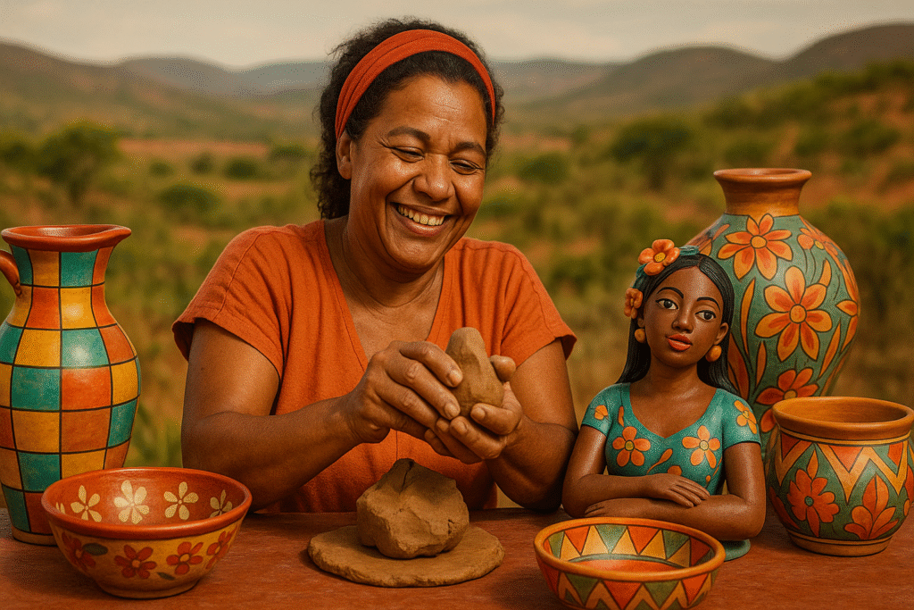 Artesã trabalhando com cerâmica ancestral do Vale do Jequitinhonha