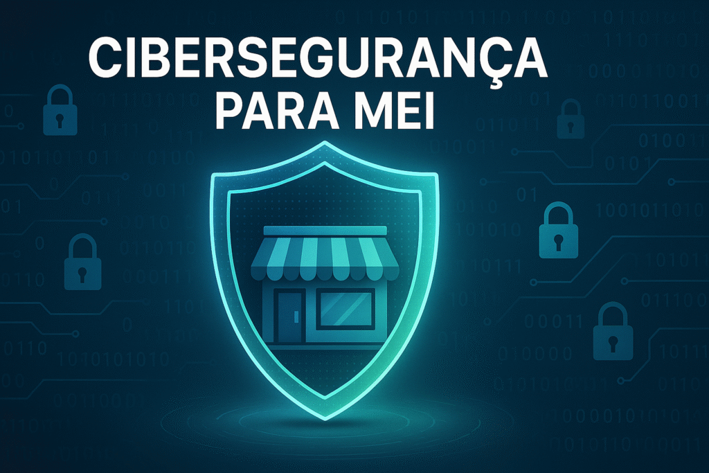 Escudo digital protegendo um pequeno negócio, representando resiliência cibernética para MEI