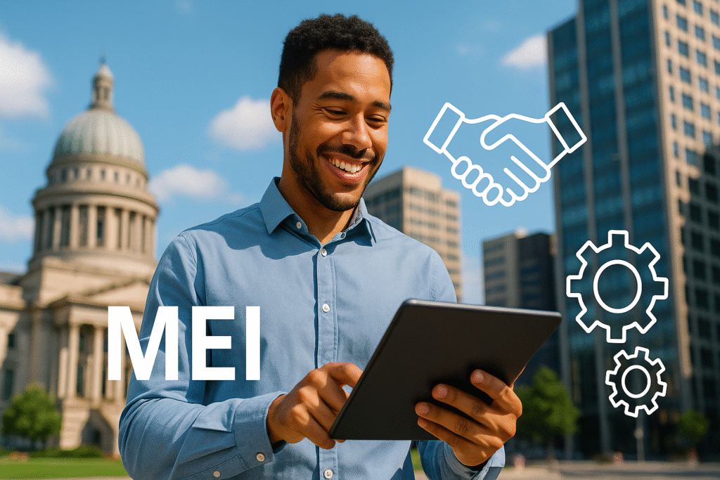 MEI acessando Contrata+Brasil em laptop para contratos públicos 2025