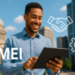 MEI acessando Contrata+Brasil em laptop para contratos públicos 2025