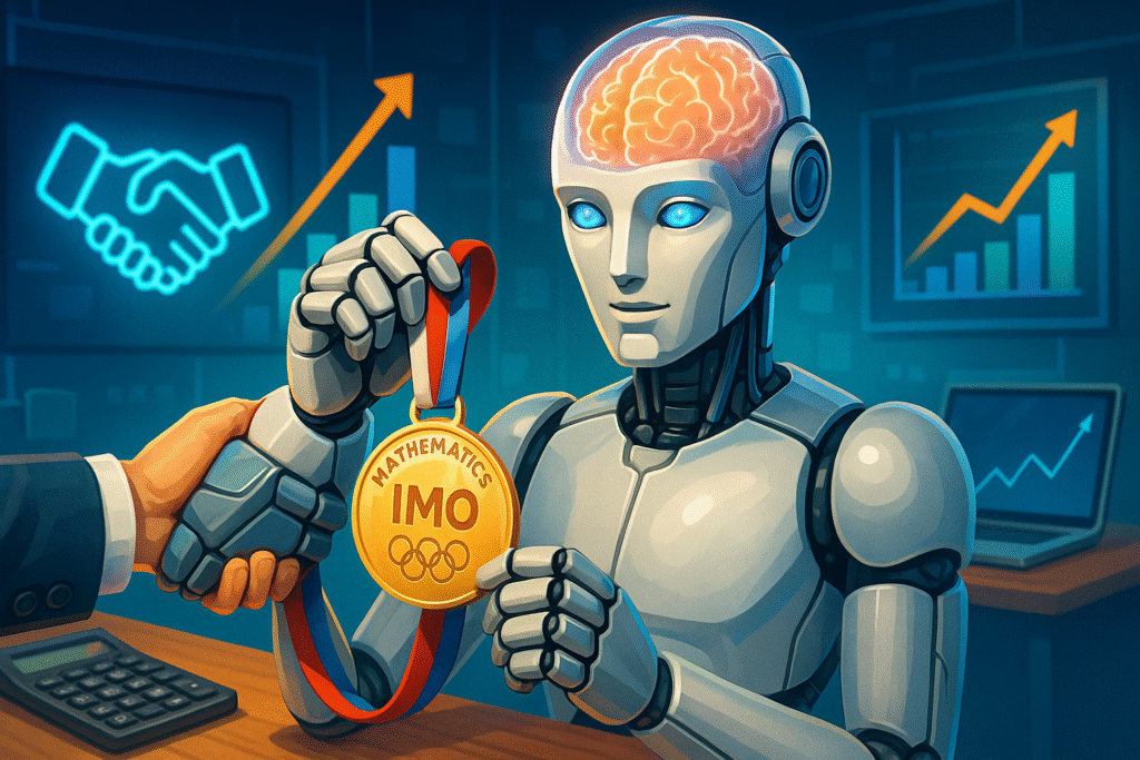 IA Gemini com Medalha de Ouro e elementos de negócio para MEIs