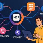 Diagrama de fluxo de dados mostrando a integração de IA com Protocolo de Contexto do Modelo (MCP) para MEI