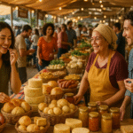 Degustação de alimentos artesanais em feira gastronômica