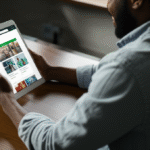 Microempreendedora usando tablet com cursos Heineken